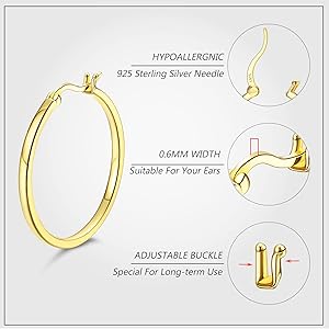 Amazon.com: Hayoso 18K Gold Plated Hoop Earrings - 925